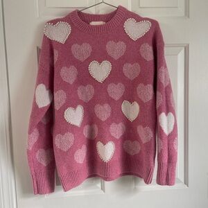 Pink Rose Heart Motif Sweater